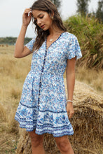 Load image into Gallery viewer, Spring and Summer New Beach Skirt V-Neck Short Sleeve Bohemian Dress
