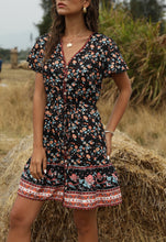 Load image into Gallery viewer, Spring and Summer New Beach Skirt V-Neck Short Sleeve Bohemian Dress
