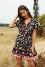 Load image into Gallery viewer, Spring and Summer New Beach Skirt V-Neck Short Sleeve Bohemian Dress
