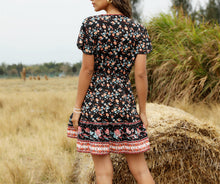 Load image into Gallery viewer, Spring and Summer New Beach Skirt V-Neck Short Sleeve Bohemian Dress
