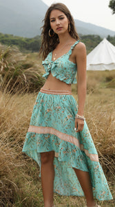 Beach Holiday Top + Skirt Bohemian Women's Two-Piece Suit