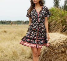 Load image into Gallery viewer, Spring and Summer New Beach Skirt V-Neck Short Sleeve Bohemian Dress
