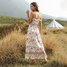 Load image into Gallery viewer, Bohemian Wind Printed Flounced V-neck Suspender Dress
