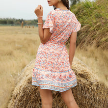 Load image into Gallery viewer, Spring and Summer New Beach Skirt V-Neck Short Sleeve Bohemian Dress
