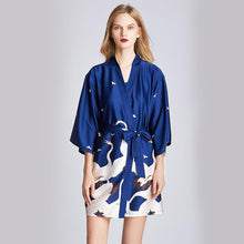 Load image into Gallery viewer, Ice silk pajamas women's summer silk nightgown bathrobe morning gowns large printed household clothes women's summer thin

