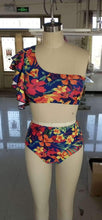 Load image into Gallery viewer, Retro High Waist Floral Bikini One-shoulder Ruffled Print Swimsuit
