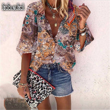 Load image into Gallery viewer, New Style Multicolor Printed Casual Women&#39;s Shirt With 9-point Sleeves
