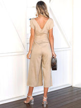 Load image into Gallery viewer, Solid Color V Neck Short Sleeve Wide Leg Pants Jumpsuit
