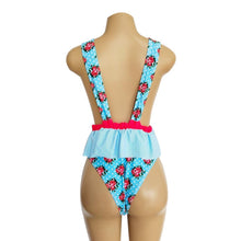 Load image into Gallery viewer, Ruffled Waist Print V-neck Bow Ins Style One Piece Swimsuit
