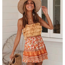 Load image into Gallery viewer, Mini Rok Geel Katoen Bloemenprint Elastische Taille Chic  Beach Boho Casual  Short Skirt
