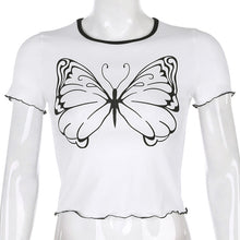 Load image into Gallery viewer, Spring and Summer Simple Joker A Big Butterfly Printed Short Sleeve Top
