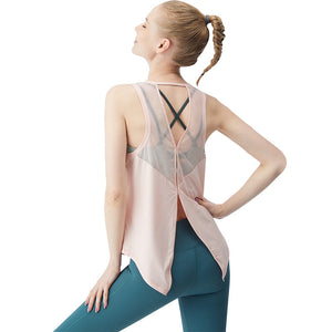 Quick-dry mesh yoga gym hoodie loose breathable running sports vest sleeveless T-shirt