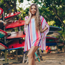 Load image into Gallery viewer, Chiffon Multicolor Stripe Beach Sun Proof Shirt with Resort Dress and Bikini Swimwear Blouse

