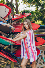 Load image into Gallery viewer, Chiffon Multicolor Stripe Beach Sun Proof Shirt with Resort Dress and Bikini Swimwear Blouse
