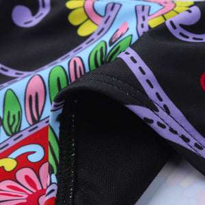 Swimsuit fringe moire totem printing bag hip split briefs swimwear