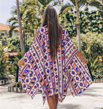 Load image into Gallery viewer, Printed Beach Sun Shirt Loose Belt Holiday Skirt Bikini Swimsuit Cover Up
