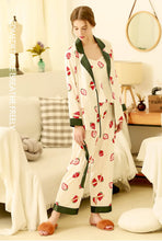 Load image into Gallery viewer, Three-piece Set Spring and Autumn Ice Silk Pajama Set Women's Printed Cute Strawberry Long Sleeve Cardigan Silk Strap Home Service Thin
