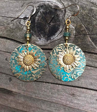 Load image into Gallery viewer, Retro Bohemian Separation Double Sunflower Pattern Earrings Retro Fashion Earrings
