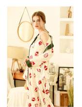 Load image into Gallery viewer, Three-piece Set Spring and Autumn Ice Silk Pajama Set Women's Printed Cute Strawberry Long Sleeve Cardigan Silk Strap Home Service Thin

