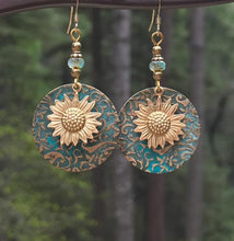 Load image into Gallery viewer, Retro Bohemian Separation Double Sunflower Pattern Earrings Retro Fashion Earrings
