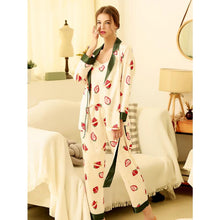 Load image into Gallery viewer, Three-piece Set Spring and Autumn Ice Silk Pajama Set Women's Printed Cute Strawberry Long Sleeve Cardigan Silk Strap Home Service Thin
