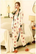 Load image into Gallery viewer, Three-piece Set Spring and Autumn Ice Silk Pajama Set Women's Printed Cute Strawberry Long Sleeve Cardigan Silk Strap Home Service Thin
