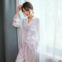 Load image into Gallery viewer, Spring and summer new women thin lace pajamas set ice silk long-sleeved noble temperament home clothes
