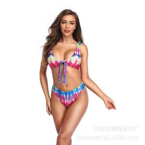 bikini lady sexy print triangle split swimsuit