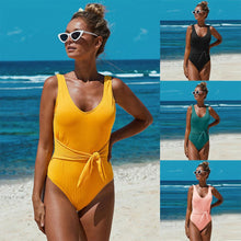 Load image into Gallery viewer, Fashionable Summer One-piece Swimsuit Solid Color Knitted Triangle Swimsuit
