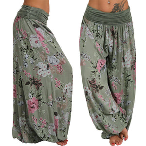 Digital print long wide leg slacks harem