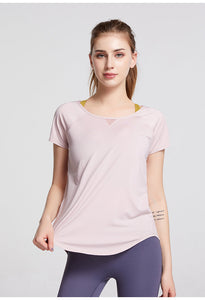 Solid Color Yoga Clothes Women's Short-sleeved T-shirts Loose Beautiful Back Fitness Clothes Breathable Quick-drying Clothes Slim Sports Tops