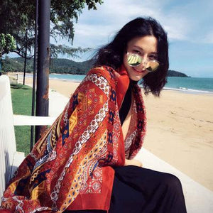 Oversized Spring And Summer Women Solid Color National Wind Sunscreen Silk Scarf Long Paragraph Shawl Beach Towel