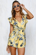 Load image into Gallery viewer, Printed V Neck Belted Backless Rompers
