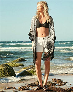 Chiffon Print Tassel Beach Bikini Cover Up