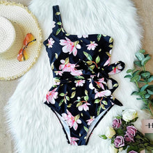 Load image into Gallery viewer, One Shoulder Floral One Piece Swimsuit Bandage for Women
