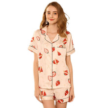 Load image into Gallery viewer, Strawberry printed short-sleeved ice silk pajamas exploded in summer simulation silk shorts ladies sweet home service two-piece suit
