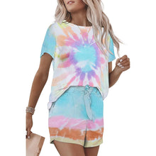 Load image into Gallery viewer, Summer Printed Dyed Pajamas with Short Sleeved Gradient-colored Draw-down Home Clothing Set
