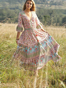 Bohemian Beach Holiday Wind Pleated Print Dress