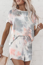 Load image into Gallery viewer, Summer Printed Dyed Pajamas with Short Sleeved Gradient-colored Draw-down Home Clothing Set
