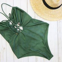 Load image into Gallery viewer, One Piece Swimsuit Personality Ink Print Gradient Sexy Halter Bandage One Piece Bikini Swimwear
