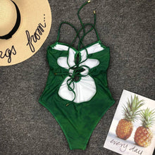 Load image into Gallery viewer, One Piece Swimsuit Personality Ink Print Gradient Sexy Halter Bandage One Piece Bikini Swimwear
