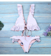 Load image into Gallery viewer, Women Sexy Bikini Boutonniere Low Waist Pants Lace Swimsuit
