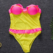 Load image into Gallery viewer, Sexy Lace-up Belly Halter Ruffled One-piece Bikini Swimsuit
