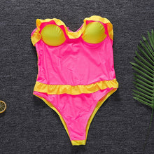 Load image into Gallery viewer, Sexy Lace-up Belly Halter Ruffled One-piece Bikini Swimsuit

