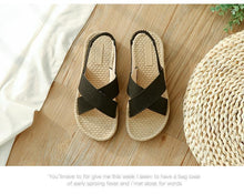 Load image into Gallery viewer, Beach Open Toe Linen Flat Sandals
