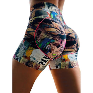 Printed Yoga Pants Sweatpants Fitness Pants Women Stretch Tight Running High Waist Tie Yoga Shorts