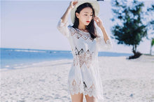 Load image into Gallery viewer, Cutout Sexy Beach Bikini Cover Shirt Long Section of Sleeves Hollow Beach Sunscreen Shirt Cover Up

