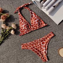 Load image into Gallery viewer, Swimwear Printed Straps Split Leopard Bikini
