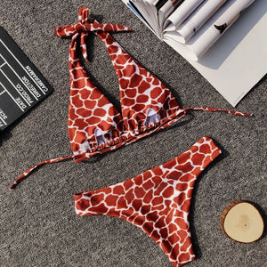 Swimwear Printed Straps Split Leopard Bikini