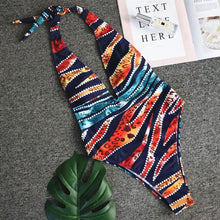 Load image into Gallery viewer, Sexy Leopard Print Bikini One-piece Swimsuit Deep V Strap Female
